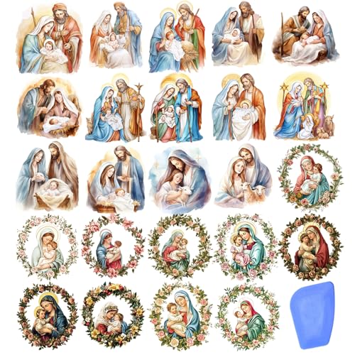 ZMRU 24 Sheets Vintage Christian Rub On Transfers for Crafts, Jesus Stickers for Wood,Furniture Decals, Glass Candle Holder, Porcelain, Candles, Sympathy Gifts, Fabric Projects,3 * 3inch - color: Advent of Jesus
