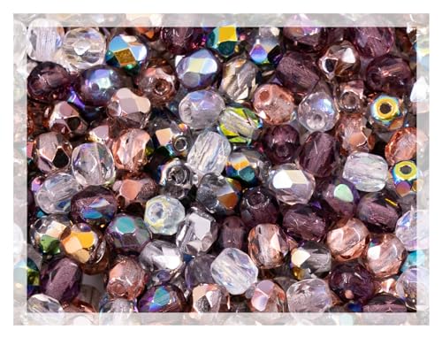 0.88 oz (25g, Approx. 300pcs) Mix of Faceted Fire Polished Pressed Czech Glass Beads 4mm (0.16in), Warm Color Mix Transparent - color: Mix 01 Warm Transparent