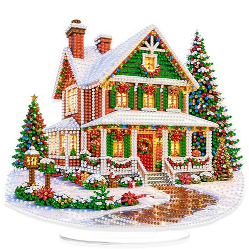 Eiflow Christmas Diamond Art Tabletop Kit for Adults Ornament, DIY Table Top Diamond Art Painting with Stand Acrylic Stand Up Gem Painting Board Kit - color: Home