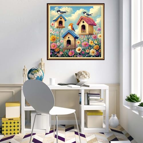 Redxing Counted Cross Stitch Kit for Beginners,Unprinted Needlepoint Kits for Beginners Cross Stitching Embroidery Kit 11CT Stitches kit-Little Bird Home 18x18 inch - color: KitsColor19