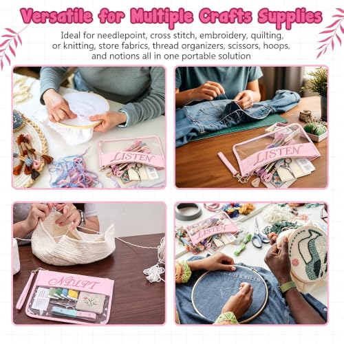 Sabary 2 Pack Needlepoint Project Bags, Sewing Project Bag 12 * 8.8 Inch "ndlpt" Embroidery Storage Organizer with Zipper, Craft Bags for Quilting Crochet Cross Stitch Knitting Embroidery(Pink) - color: Pink