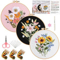 FEIYUENO 3 Sets Flowers Embroidery Kit for Beginner Adults (Floral) - color: Floral