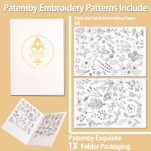 Patemby Embroidery Pattern Water Soluble Embroidery Stabilizers, Stick and Stitch Embroidery Paper Wash Away with Pre-Printed Pattern Designs Stencils Transfers for Hand Sewing Lover Beginner - color: Floral, Pack of 2