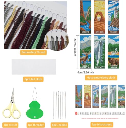 NEGEKFKX 6 Pcs National Park Cross Stitch Bookmark Kit for Adult Beginners - color: Cross stitch bookmark-11