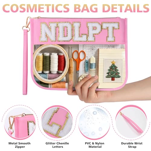 Needlepoint Project Bag Sewing Gifts Embroidery Sewing Bag Craft Storage Organizer NDLPT Clear Zip Pouch Bag - color: Pink, size: Flat-M