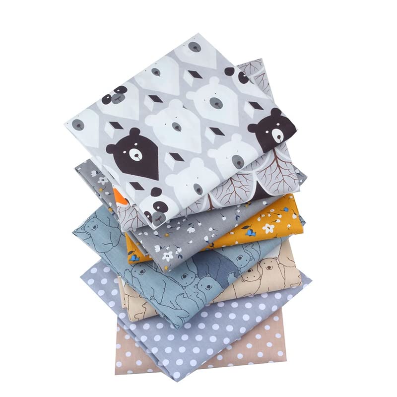 AMORNPHAN ฺFlower And Bear Animals Cartoon Printed 100% Cotton Quilting Bundles Fabric for Patchwork Needlework DIY Handmade Sewing Crafting Precut Face Mask 16x20 Inches Set of 8 Pieces (Bear&Flower) - color: Bear&flower