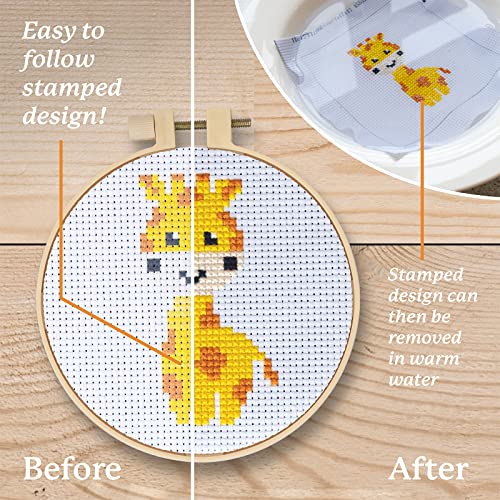 Kraftex Floral Stamped Cross Stitch Kits for Beginners - 3 Pack. DIY Embroidery Needlepoint Patterns for Adults. Easy Cross Stitch Kits for Beginners (Zoo Creatures) - style: Zoo Animals