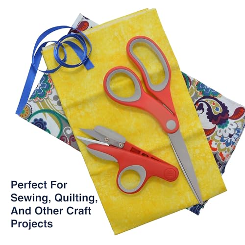 Westcott Scissors Set With 8-Inch Craft Scissors and 4-Inch Thread Snips, Red/Gray, Durable Fabric Scissors for Sewing, Quilting, and Other Craft Projects - size: 8-inch