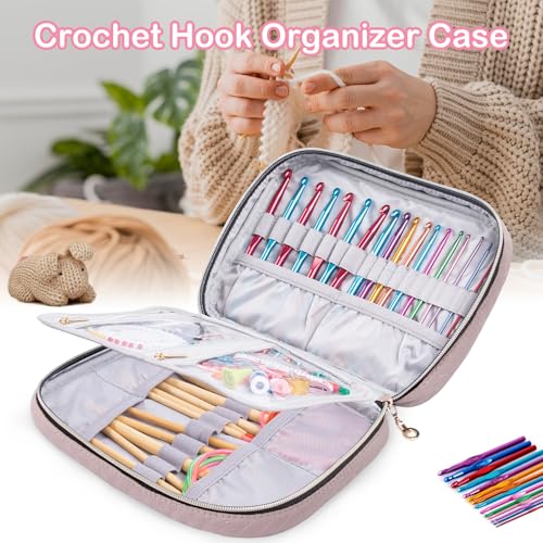 MYBAGZING Crochet Hook Case, Quilted Organizer for Crochet Hooks up to 8" - color: Pink