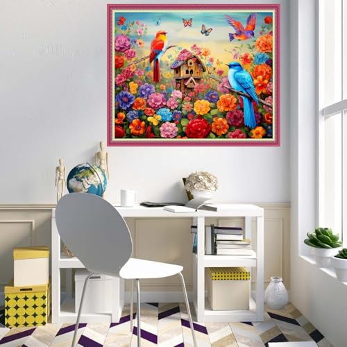 Disnesart Cross Stitch Stamped Full Embroidery Kits DIY 11CT Cotton Thread Printed DIY Needlepoint Kits Craft Needlework Set Cross-Stitch Stamped Sets-Flower Bird Home 16x20 inch - color: Stylepattern11