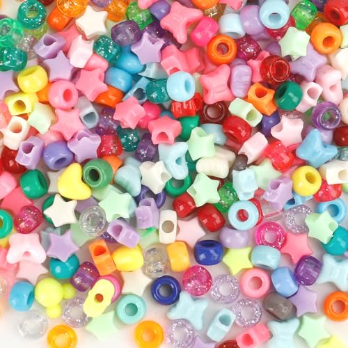 1100 Pcs Mixed Colors Shape Barrel Plastic Loose Beads for DIY Craft Projects, Jewelry Making, Bracelets, Hair Beads - color: 1100 PCS Mixed Colors Shape