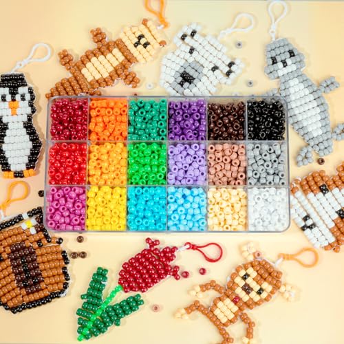 Pony Beads for Crafts, Keychain Making Kit Bead Pets DIY Crafts Jewelry Making Kit for Bracelets Bag Charm Necklaces Key Chains - color: rainbow color pony beads