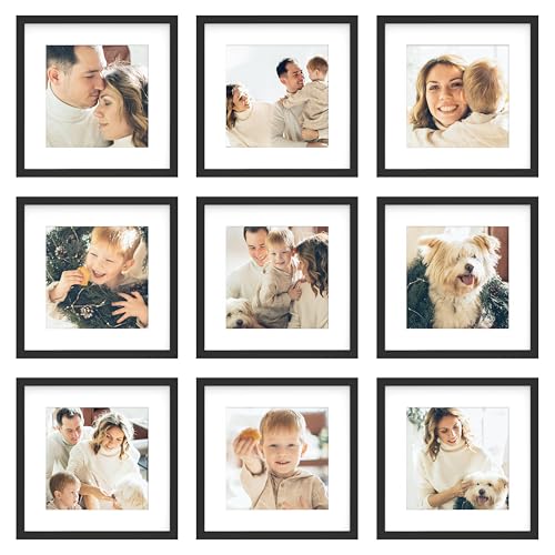 An&He 11x11 Picture Frames Set of 9, Displays 8x8 with Mat or 11x11 Without Mat Photos, Square Collage Wall Decor for Gallery, Wall Decor, Black - color: Black-9, size: 11x11
