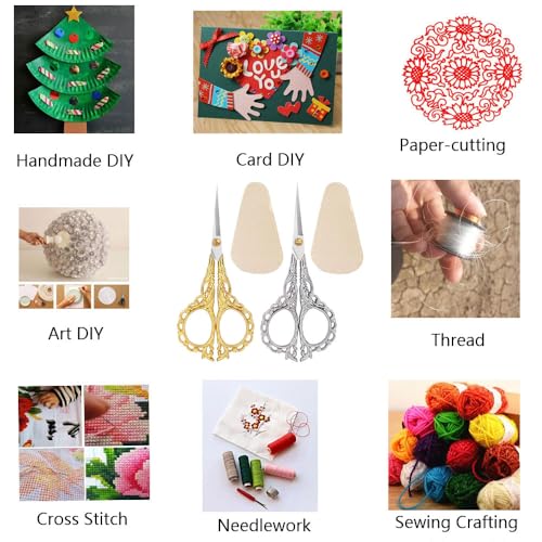 Jasni Pretty Embroidery Scissors 5 Inch Small Sewing Crafting Stainless Steel Vintage peach blossom handle for DIY tools Craft Tailor Threading Shears 2 Packs with cover(Gold and Silver) - color: Gold and Silver