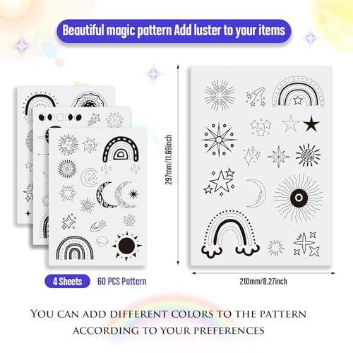 Magibeads 60Pcs Moon Sun Star Water Soluble Embroidery Stabilizer Adhesive Stick and Stitch Embroidery Transfer Paper for Hand Sewing Beginners Adults - color: Moon & Sun & Star