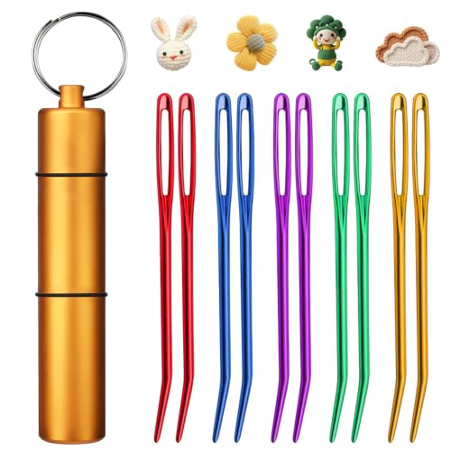 10Pcs Yarn Darning Tapestry Needle,Blunt Yarn Needles,Large Big Eye Weaving Needle for Tapestry,Bent Tip Embroidery,Weaving,Sewing Wool,Darning,Knitting Crochet Accessories with Aluminum Storage