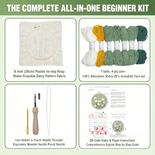 Fusionchaos Punch Needle Kits for Adults Beginners, Green Daisy - color: Daisy