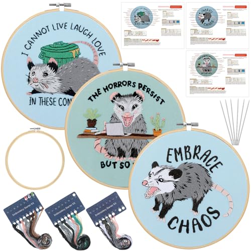 Mindsoft 3 Set Needlepoint Kit for Beginners with Hoop,Possum - style: Possum