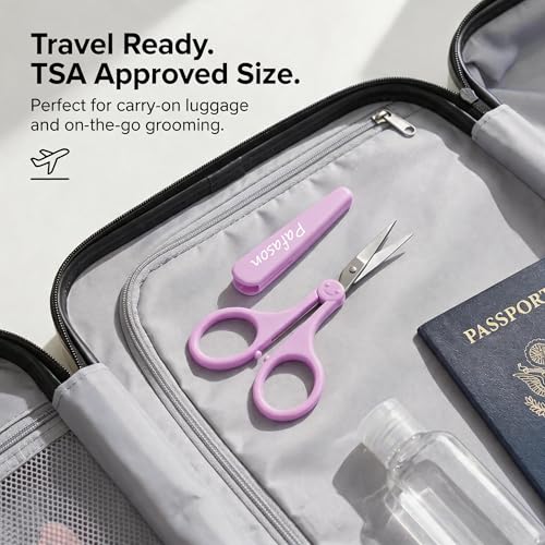 PAFASON Small Travel Sewing Crafting Scissors Set Straight Curved Tip - color: Straight 4in + Curved 3.5in Red