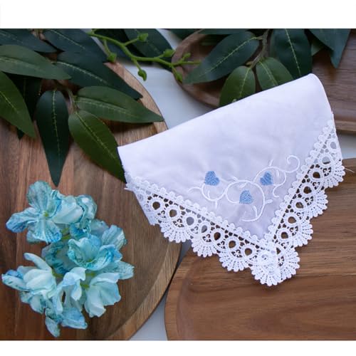 MileyMarla Ladies Embroidery Cotton White Handkerchiefs Lace Wedding Hankies - color: J05-3pcs B