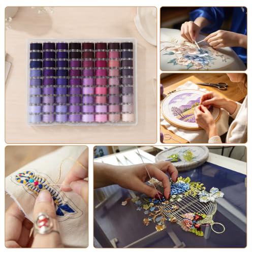 72 Pcs Pre-Wound Bobbins Sewing Thread 72 Colors (Purple) - color: Purple