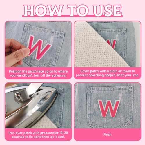 72 Pcs Iron On Letters & Numbers Patches for Tote Bags Hats Clothing Pink - color: Pink, size: Letters & Numbers