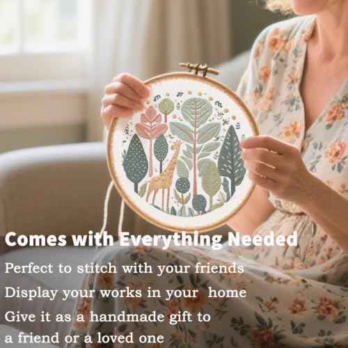 FONNUY Giraffe Pre-Stamped Embroidery Pattern for Beginners, Boho Needlepoint Kits for Beginners Cross Stitch Craft Sewing Full Needles and Thread Hoop Kit (Giraffe 04) - color: Giraffe 04