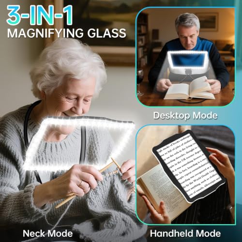 Large 10X Magnifying Glass with Light, Hands Free Magnifying Glass for Reading, Full Book Page Magnifier with 50 LED Lights, Flexible Gooseneck Magnifiers for Seniors Low Vision, Black 10.6 x 7.8in