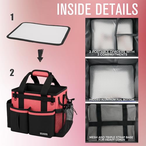 SCAVATA Compact Wearable Cleaning Caddy with Handle & Shoulder Straps - color: CaralPink