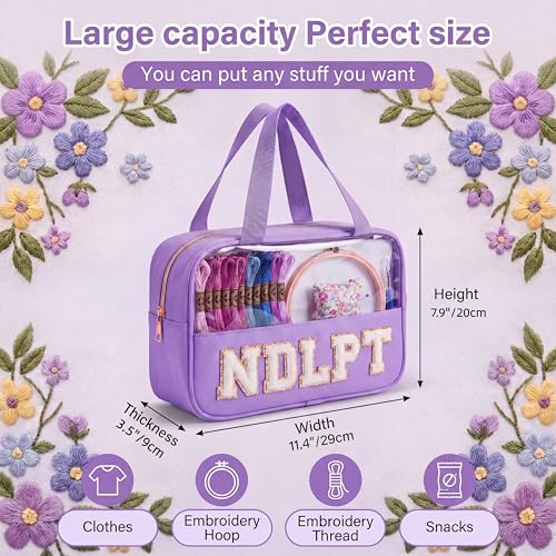 Needlepoint Project Bag Sewing Gifts Embroidery Sewing Bag Craft Storage Organizer NDLPT Clear Zip Pouch Bag - color: Purple, size: Cuboid-L