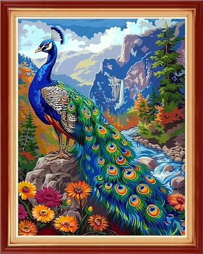Redxing Stamped Cross Stitch Kits - Beach Night Landscape Counted Cross Stitch Kits for Beginners Adults Needlepoint Cross-Stitch Patterns-Peacock Scenery 16x20 inchs - color: ArtsKit21