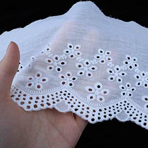 Eyelet Lace Trim 4.8 Yards 5 Inch Wide White Cotton Lace Ribbon Embroidery Ruffle Craft Lace for Sewing, Baby Clothes, Pets Clothes - color: 2#