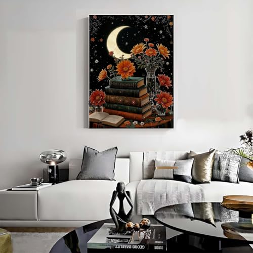Lzyueyuan Book Flower Stamped Cross Stitch Kits for Adults Beginner, Moon Cross Stitch Ornament Kits Counted Embroidery Needlepoint Kits Home Decor 11.8X15.7inch - color: Cross Stitch-1029-3