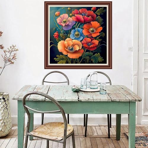 Dimxvean Counted Cross Stitch Kits for Adults,11CT Unprinted Cross-Stitch Pattern Embroidery Kit Cross Stitching Kit Supplies Needleworks Set- Poppy Flowers 18x18 inchs - color: SetColor18