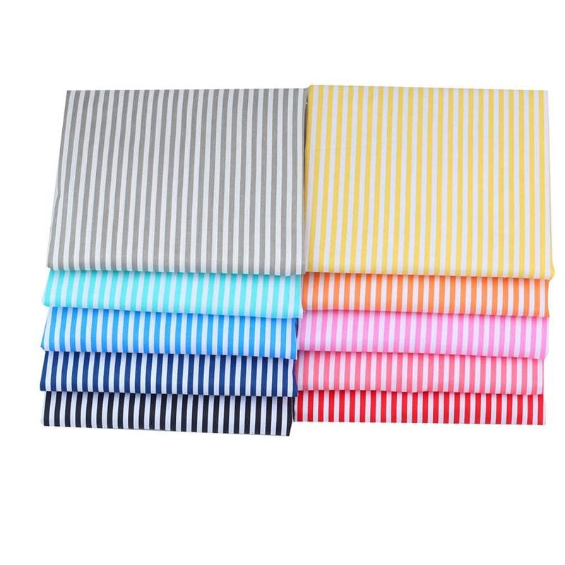 AMORNPHAN Multicolors White Stripes Printed 100% Twill Cotton Quilting Bundles Fabric for Patchwork Needlework DIY Sewing Crafting Precut Face Mask 16x20 Inches (40x50cm.) Set of 10 Pieces (Stripes) - color: Stripes