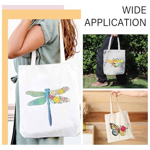 GLOBLELAND Canvas Tote Bag Embroidery Kit with 2 Pcs Storage Bag 1pc Embroidery Hoop 18 Pcs Embroidery Needles 4 Sheets Bee Butterfly Water-Soluble Embroidery Stabilizers 24 Pcs Threads