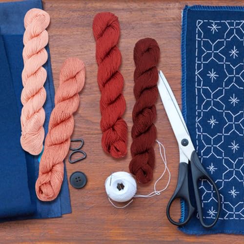 FREEBLOSS 4 Pcs Sashiko Thread Sashiko Skein 100 M*4 Colors(Red) Cotton Embroidery Thread Japanese Quilting & Embroidery Sashiko Kit Supplies Sewing Thread - color: Red