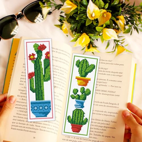 ACRNIGHEET 6PCS Cactus Cross Stitch Bookmark Kit for Beginner Stamped Cross Stitch Kits for Adults DIY Embroidery Bookmark Kits Crossstitch Kits Adult with Instructions Hand Craft Gift 11CT - style: Cactus patterns