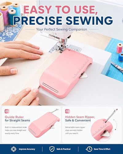 Magnetic Seam Guide for Sewing Machine, with Scale & Seam Ripper - color: Pink