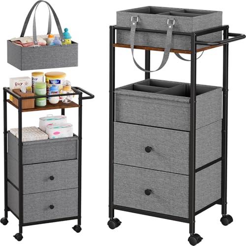 3In1 Modanais Baby Diaper Caddy Organizer Cart with Drawers, Black - color: Black