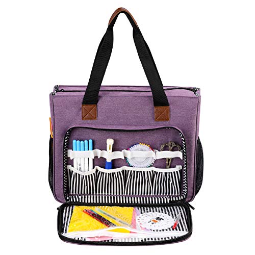 Embroidery Project Bag, Embroidery Kits Storage Bag,Multifunctional Bag for Crochet Hooks Embroidery Floss Organizer String Bracelet Kit Sewing Thread Accessories (Purple-Double layer) - color: Purple-Double layer