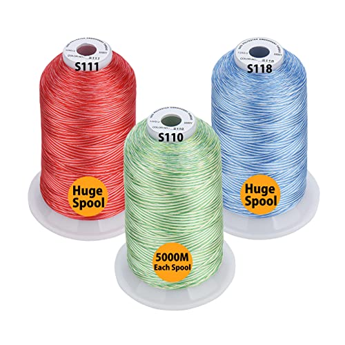 Simthread - 33 Selections - Various Assorted Color Packs of Polyester Embroidery Machine Thread Huge Spool 5500Y for All Sewing Embroidery Machines - 3 Variegated Colors 2 - color: 3 Variegated Colors 2