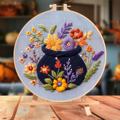 YOUDRN Halloween Embroidery Kit, Flower Pot Halloween Cross Stitch Kit - color: Flower pot