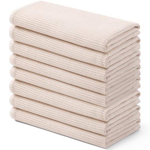 Homaxy 100% Cotton Waffle Weave Kitchen Towels, 8 Pack, Beige - color: Begie, size: 16 x 26 - 8 Pack