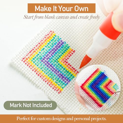 Kaitiaki 18 Mesh Needlepoint Canvas 8 x 8 Inch, 8 Pack 100% Cotton 18CT Blank White Sheets with 5 Needles, Boxed No-Fold Refill Pack for DIY Needlepoint Embroidery Crafts - color: White 18mesh-8x8 in