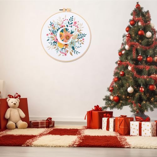 artcici Embroidery Kits Plant Flower Leaf English Letter Patterns for Beginners Adults, Full Range Embroidery Starter Kits Cross Stitch Needlework Supplies (Letter C) - color: Letter C
