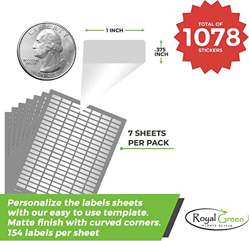 Royal Green Printable Rectangle Labels, 1 x 0.375 Inch - 1078 Pack - color: Silver, size: 1078