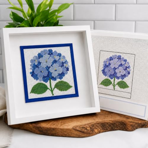 Zplontya 18 Mesh Needlepoint Canvas Kit Include Flower Printed Patterns - color: Hydrangea