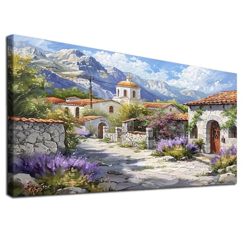 JATOK Diamond Painting Kit for Adults, Village, 27.5 x 15.7 in - color: Mustard