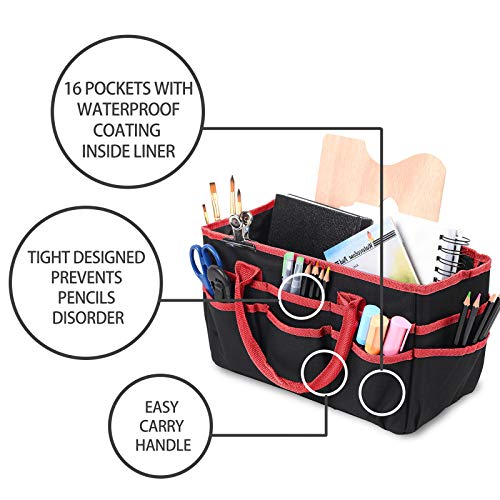 JJRING 600D Nylon Craft & Art Organizer Tote Bag With Pockets, Red
